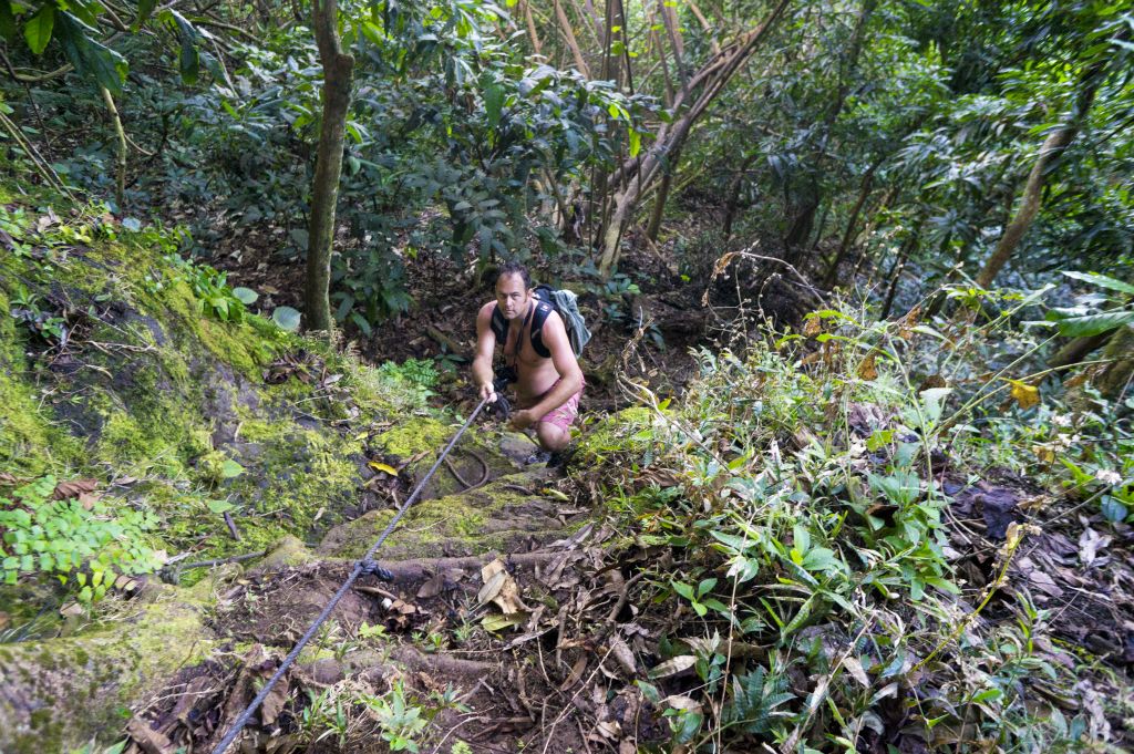 Almost one hour into the hike, I had already ditched my shirt due to excessive sweating from the island humidity.  Hydration is a real key on this hike because you lose water quickly: